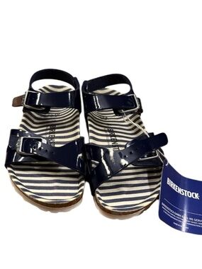 BIRKENSTOCK kids Rio nautical stripes navy Patent BF Marine Sandals